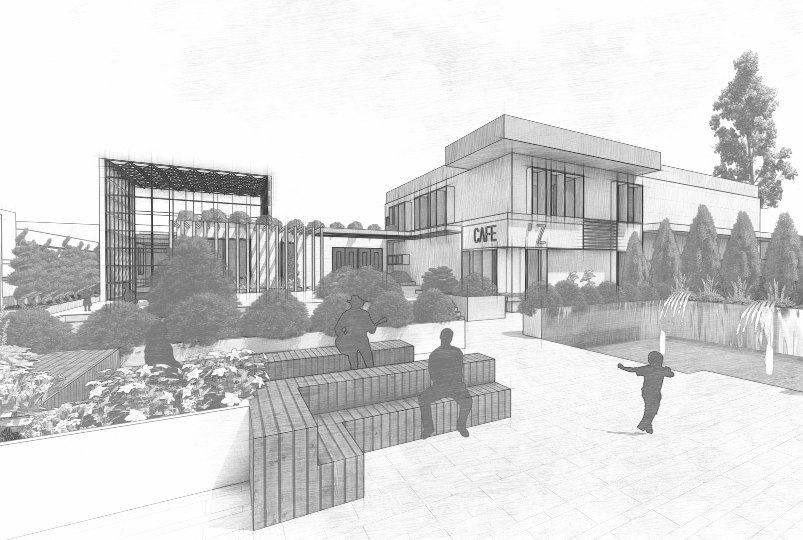 Cube, courtyard perspective