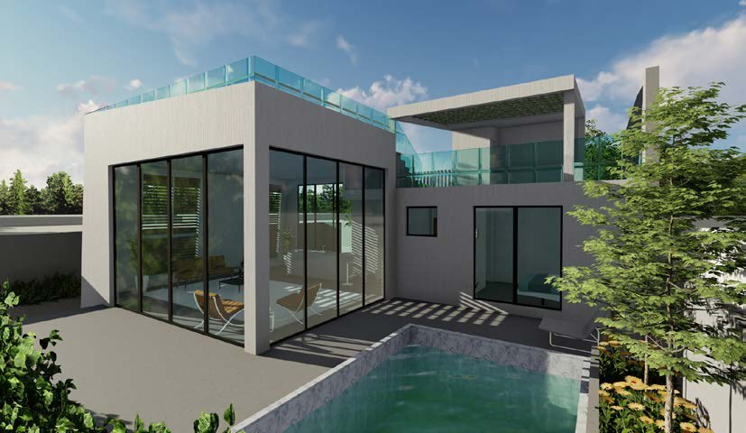 Lightflow Villa, courtyard and pool